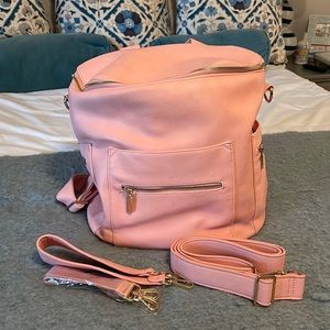Pink Faux Leather Diaper Backpack Diaper Bag